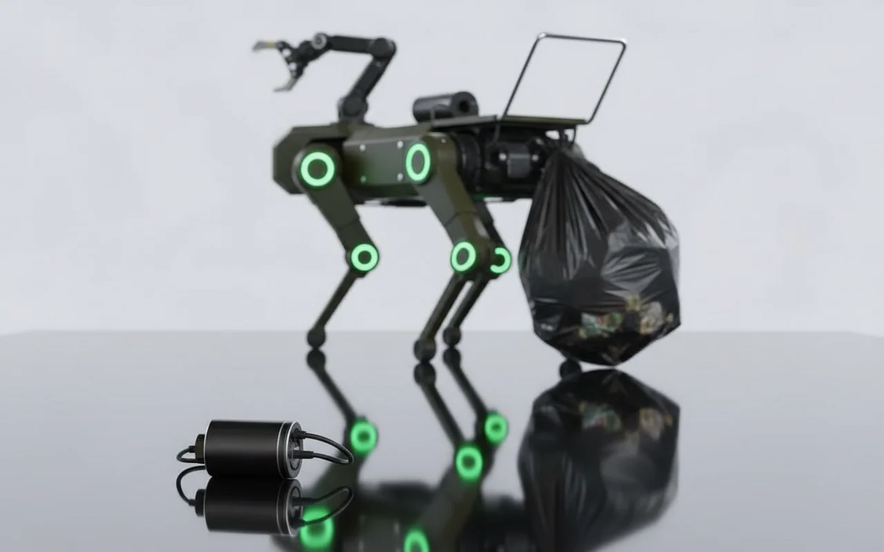 CleanWalker brushless actuator motor with integrated controller board alongside robot